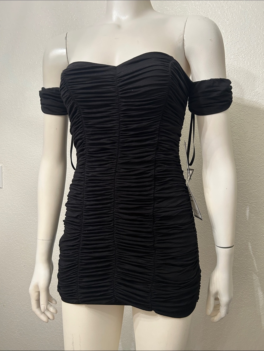 Jump Black Ruched Off-Shoulder Mini Dress